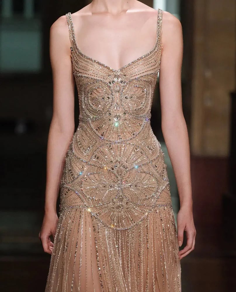 Crystal Embellished Nude Gown MS213