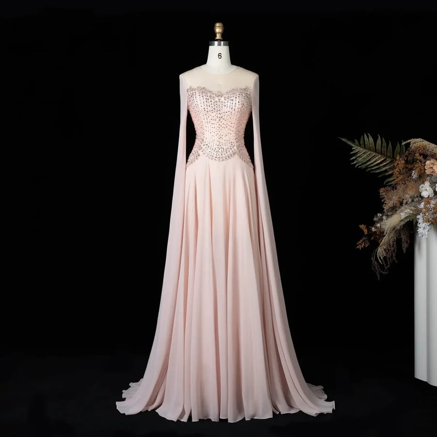 Blush Crystal Cape Gown MS128