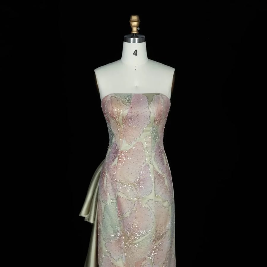 Sparkling Strapless Sequined Gown MS241