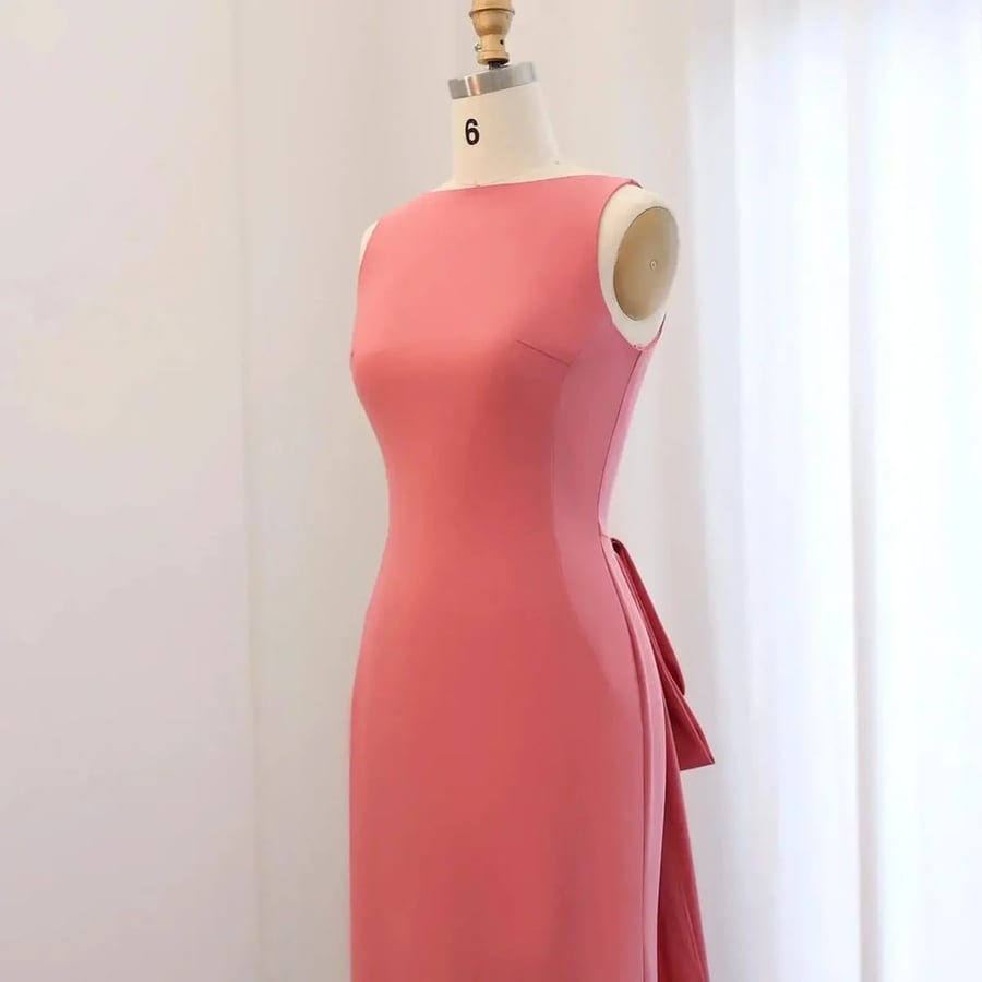 Pink Crepe Gown with Satin Train MS240