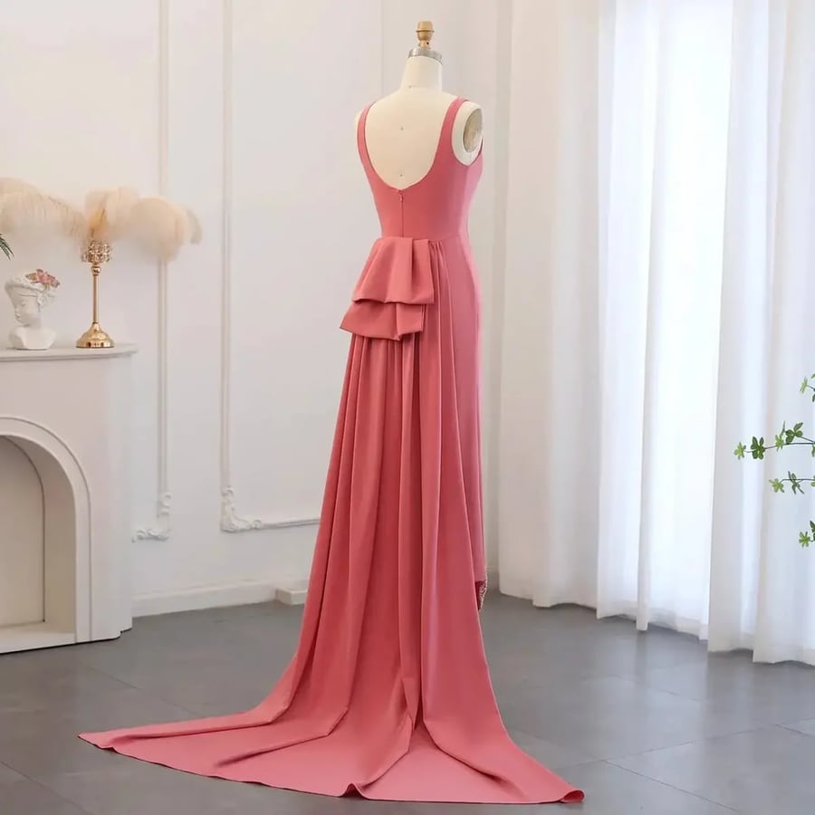 Pink Crepe Gown with Satin Train MS240