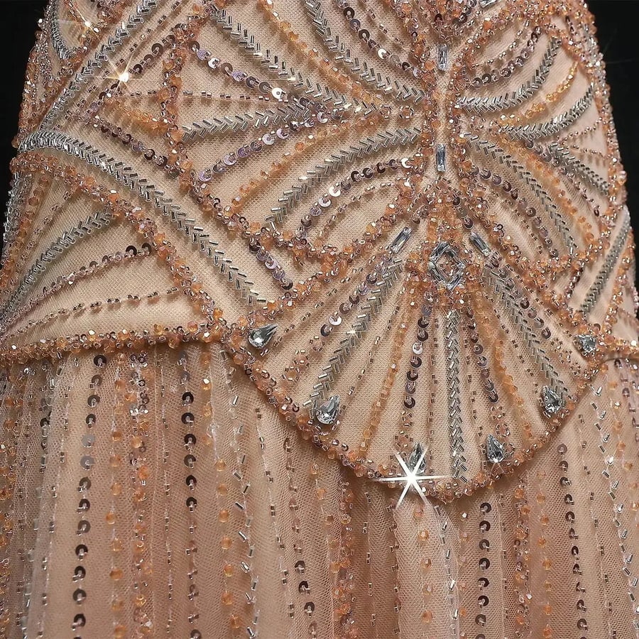 Crystal Embellished Nude Gown MS213