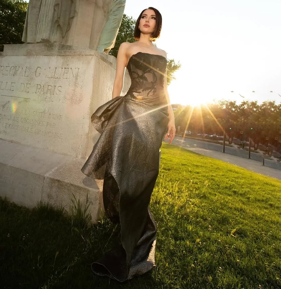 Gilded Charmeuse Evening Gown MS229