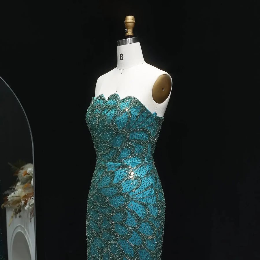 Sequin Peacock Mermaid Gown MS233