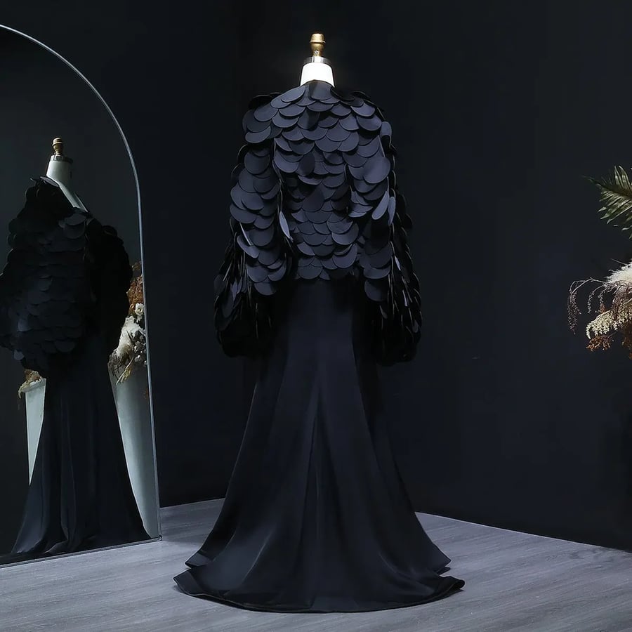 Black Scalloped Mermaid Gown MS230