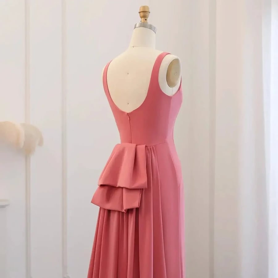 Pink Crepe Gown with Satin Train MS240