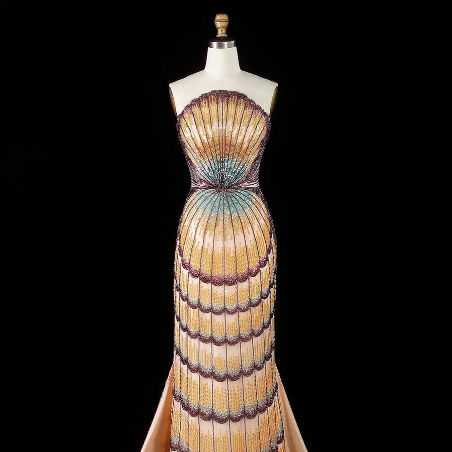 Scalloped Mermaid Sequin Gown MS223