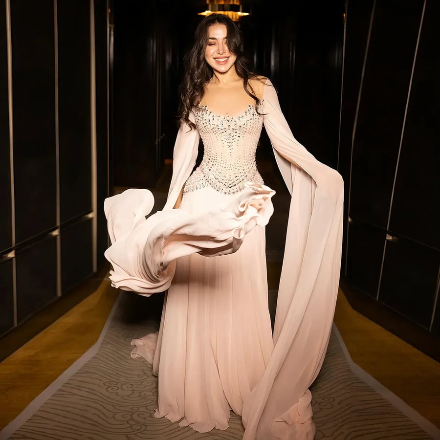 Blush Crystal Cape Gown MS128