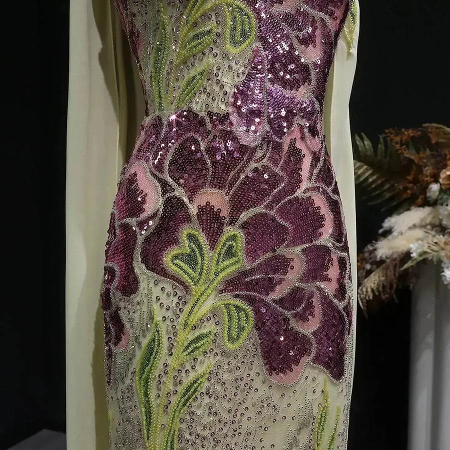 Floral Sequin Strapless Gown MS217