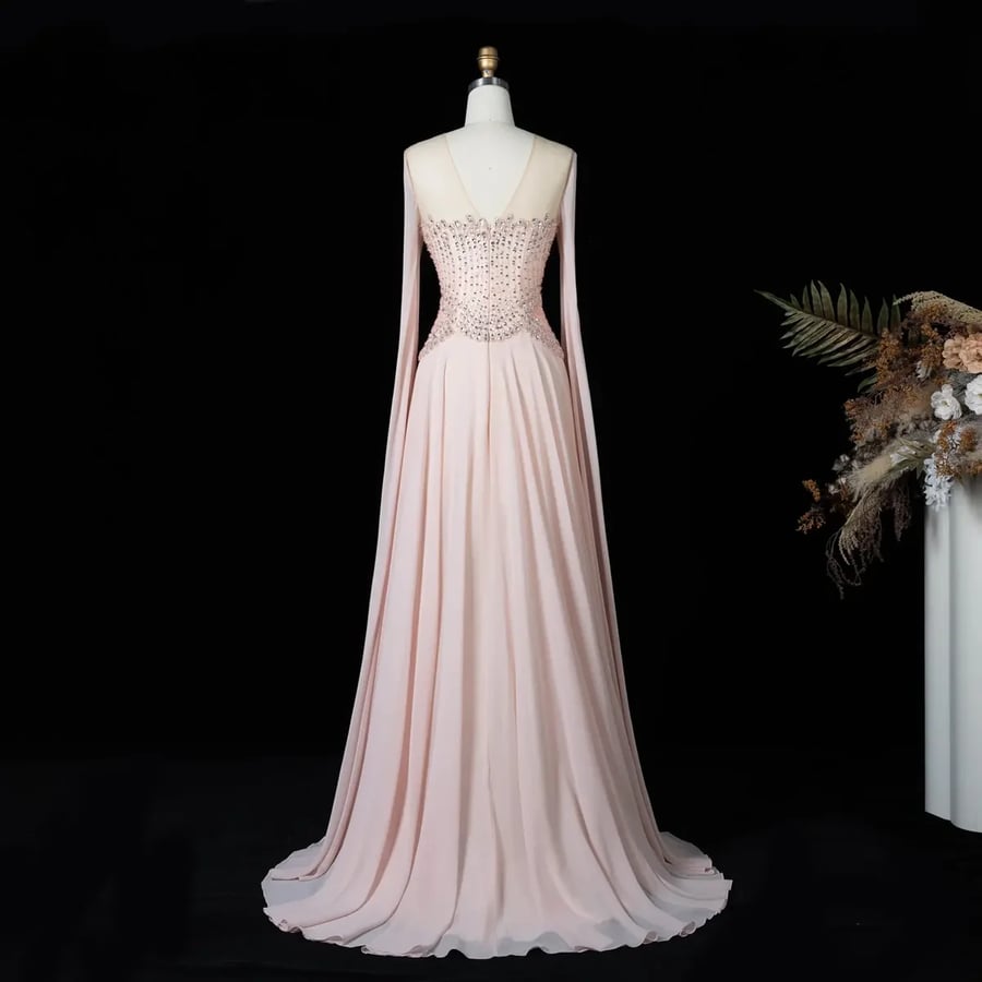 Blush Crystal Cape Gown MS128