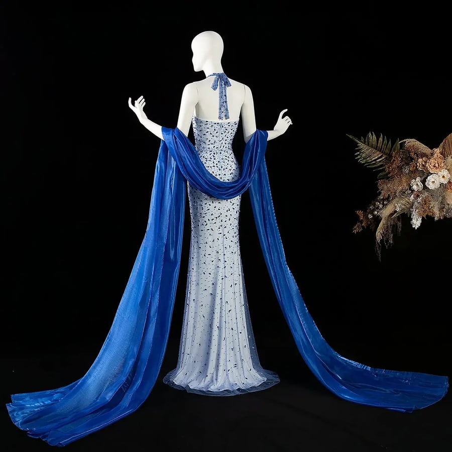 Blue Crystal Halter Gown MS214