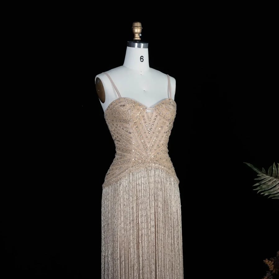 Golden Corset Fringe Gown MS219