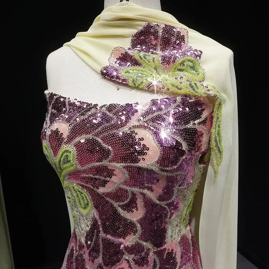 Floral Sequin Strapless Gown MS217