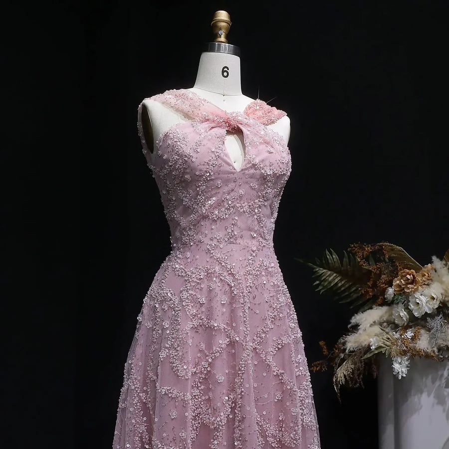 Pink Embellished Halter Gown MS220