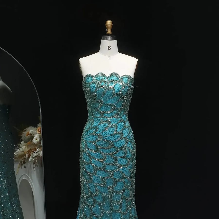 Sequin Peacock Mermaid Gown MS233