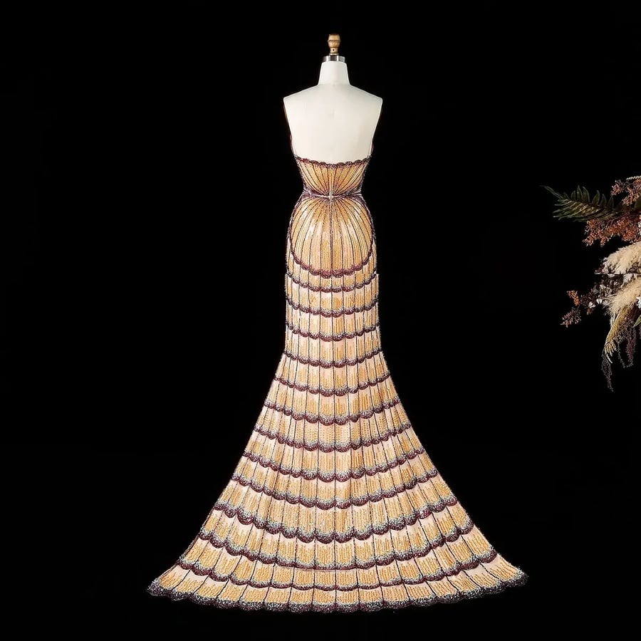 Scalloped Mermaid Sequin Gown MS223