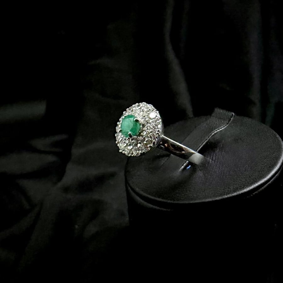 Natural African emerald accented with zircon.. 925 silver.. size (US 9)