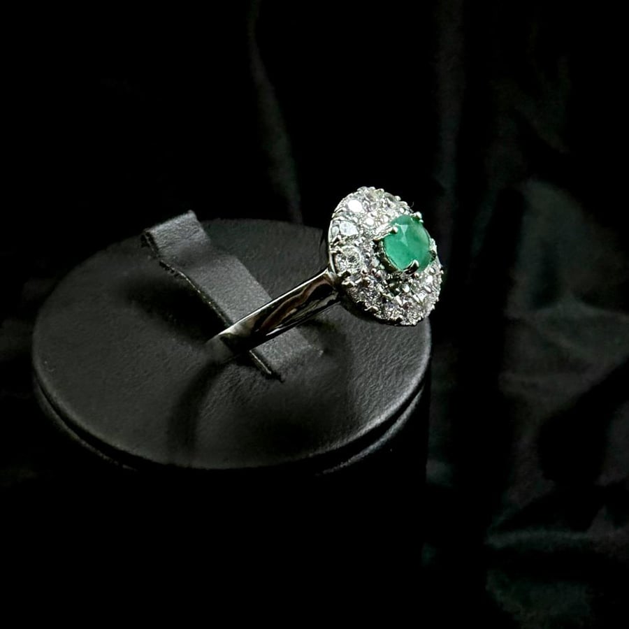 Natural African emerald accented with zircon.. 925 silver.. size (US 9)