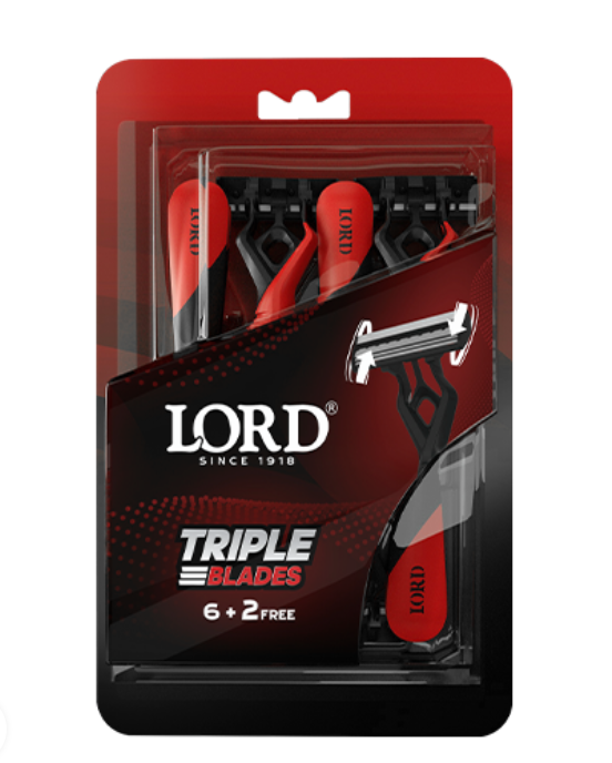 LORD Triple Blades Disposable Razors, 6+2 free “Red”- (Premium pack)
