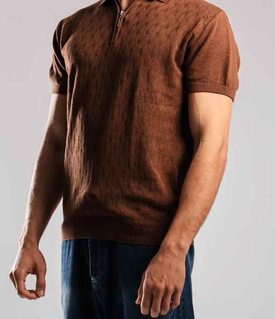 Knitted Quarter Zip Polo T-Shirt