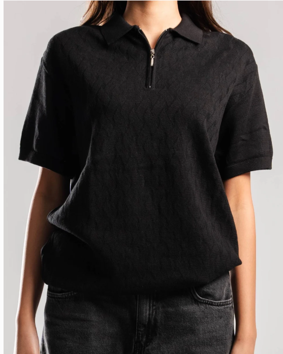 Knitted Quarter Zip Polo T-Shirt