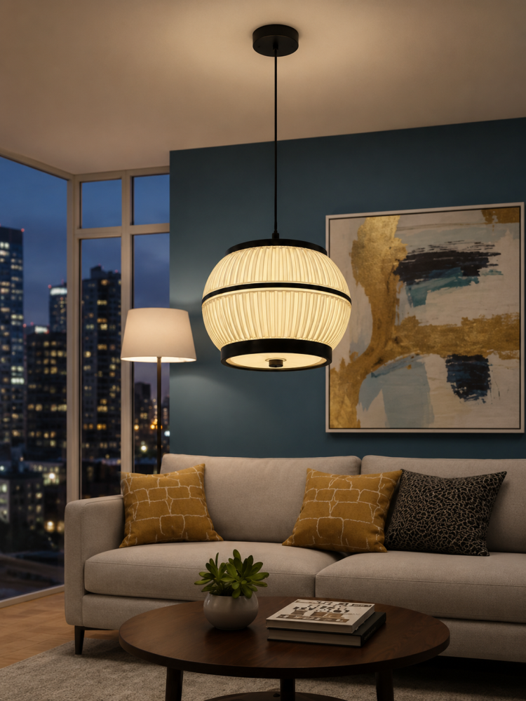 علاقي مودرن LED كروي أبيض مضلع بإطار أسود 12 وات 6115/1 BK