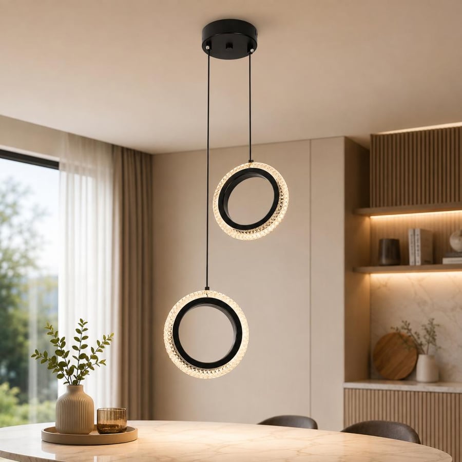 مصباح سقف مودرن بحلقتين إضاءة LED أسود