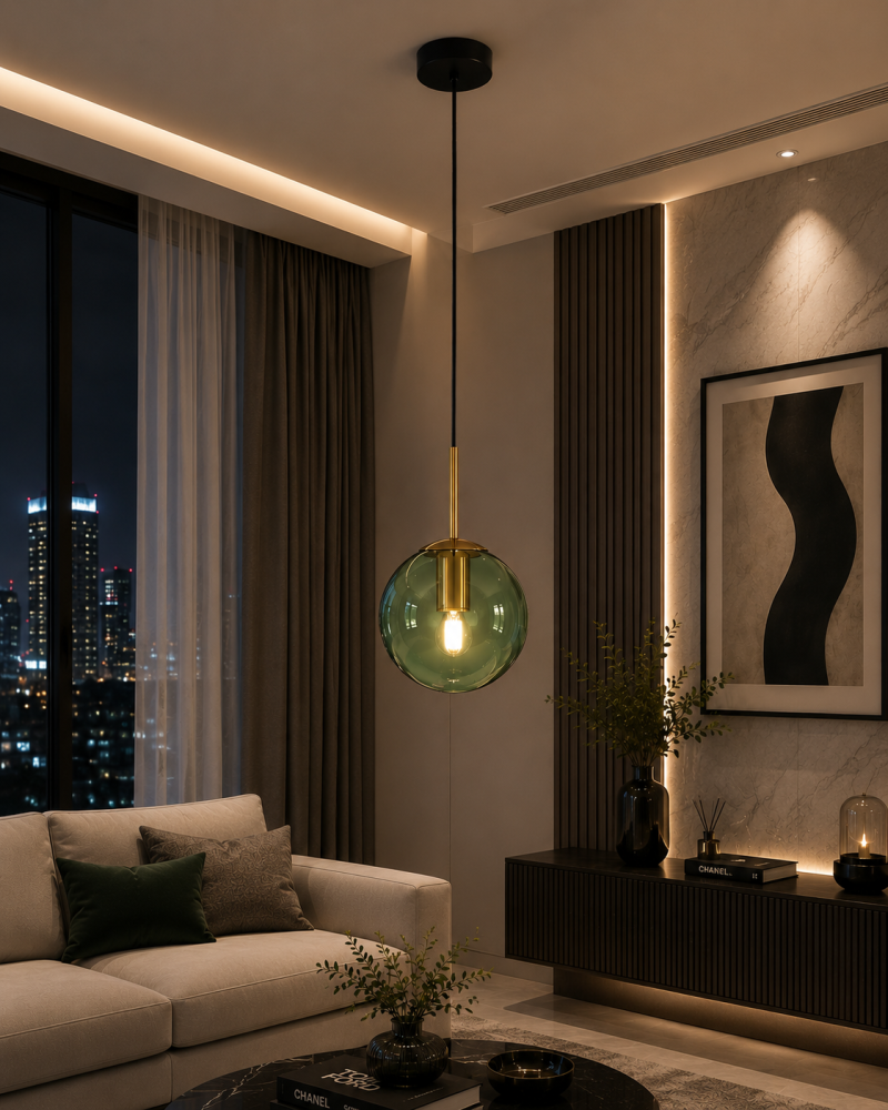 علاقي مودرن كروي زجاج أخضر بقاعدة E27