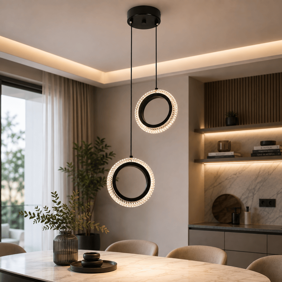 مصباح سقف مودرن بحلقتين إضاءة LED أسود