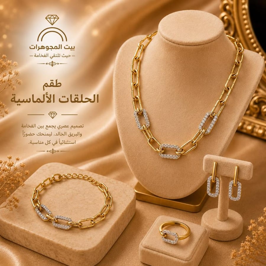 طقم الحلقات الألماسية - قلادة - سوار - أقراط - خاتم