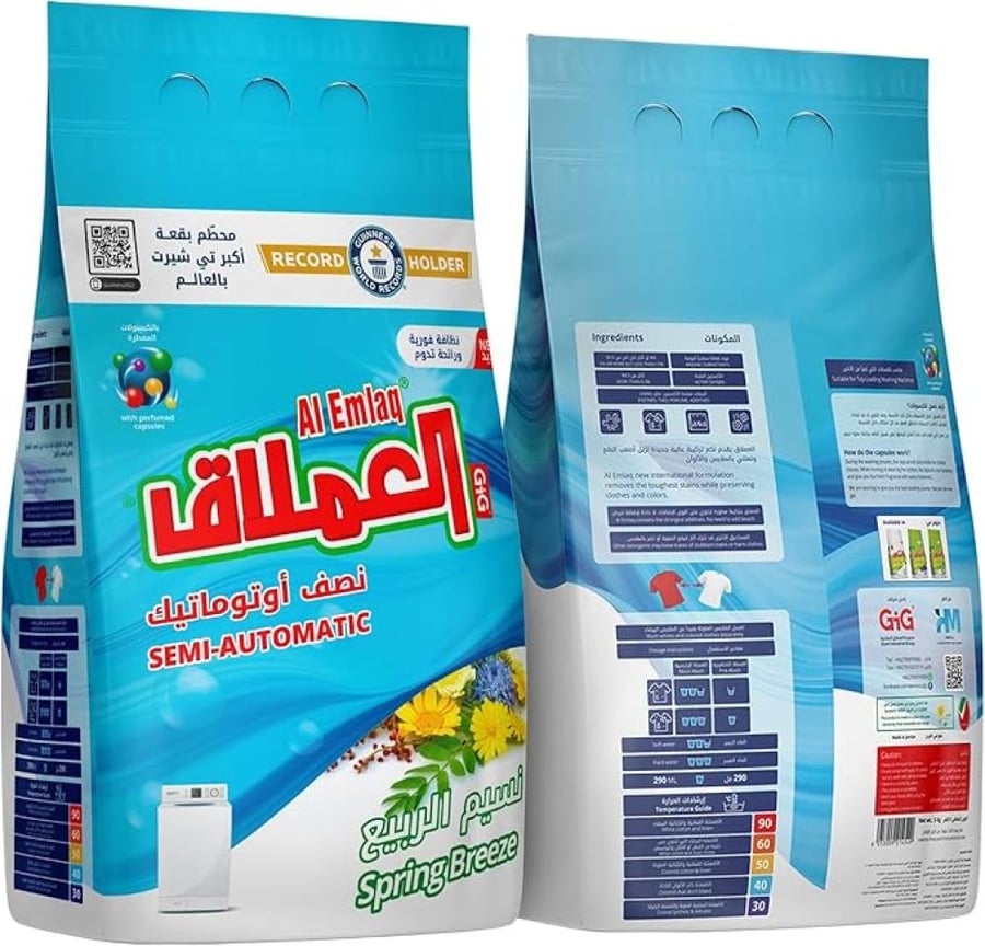 مسحوق غسيل الملابس شبه الأوتوماتيكي من العملاق - برائحة نسيم الربيع - كيس 5 كجم - انتعاش يدوم طويلاً، إزالة فعالة للبقع، لطيف على اليدين