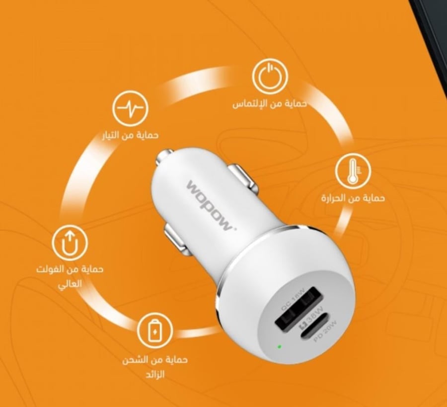 Car charger head with two 38 W ports