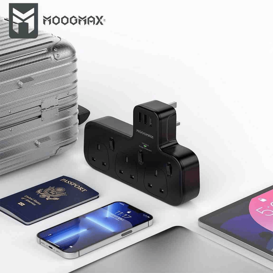 توصيلة كهرباء جدارية موج ماكس 6 في 1 بقوة 3550 واط - 3 أفياش + PD + USB - MOOGMAX