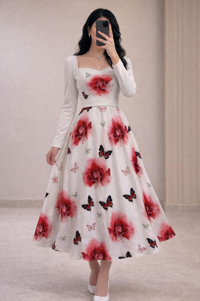 فستان العيد باربي طباعه فاخره من miar fashion