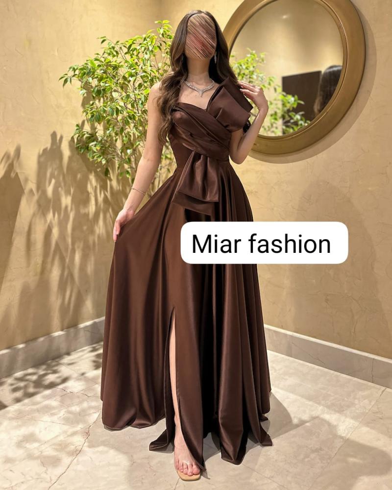 فستان بني تفته استرتش أصلي و جميل من Mair Fashion