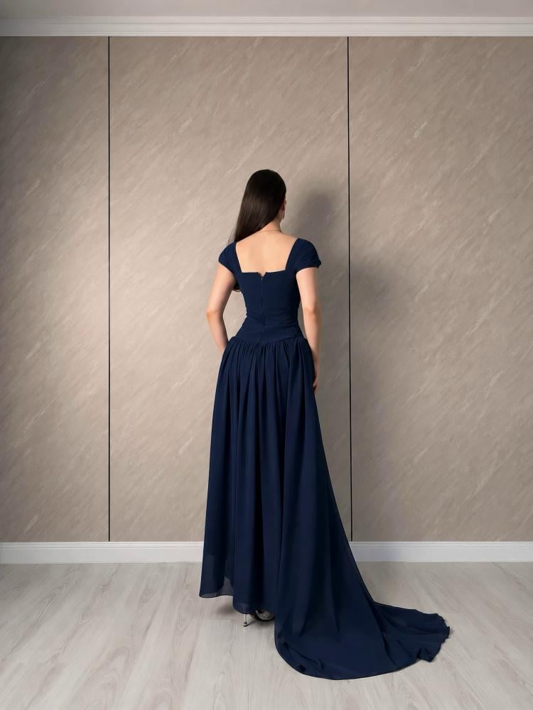 فستان سهرة كحلي شيفون تطريز يدوي متفن من miar fashion