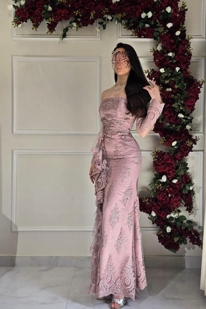 فستان سهره لحمي دانتيل تطريز لول فاااخر من miar fashion