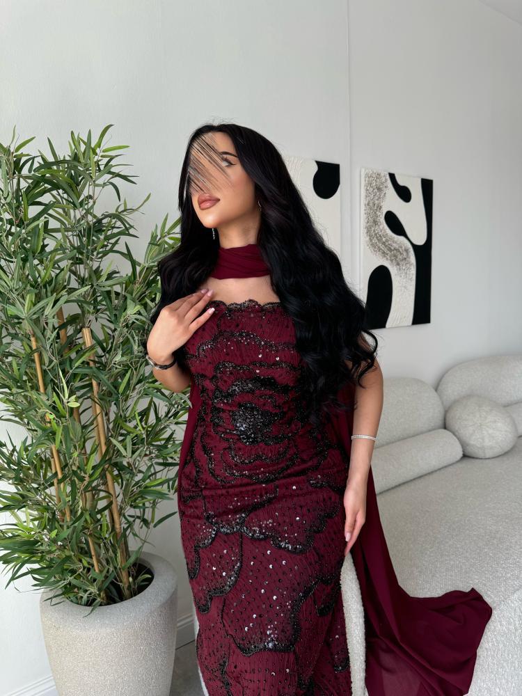 فستان سهره تل شال جورجيت بطانه باربي فااخر من Mair Fashion