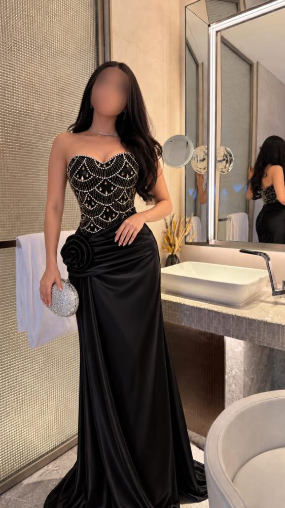 فستان سهره أسود ستان تطريز يدوي متقن من miar Fashion