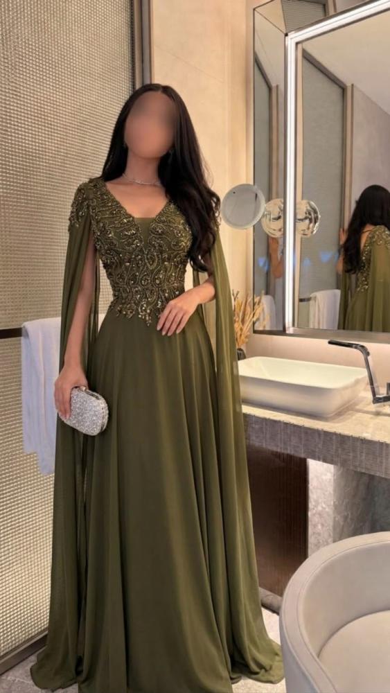 فستان سهره شيفون مع كلفه سهره راق من miar Fashion