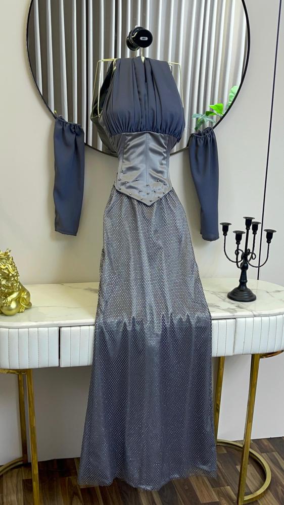 فستان سهره شيفون تطريز خرز شك سهره أصلي فاخر من Miar Fashion