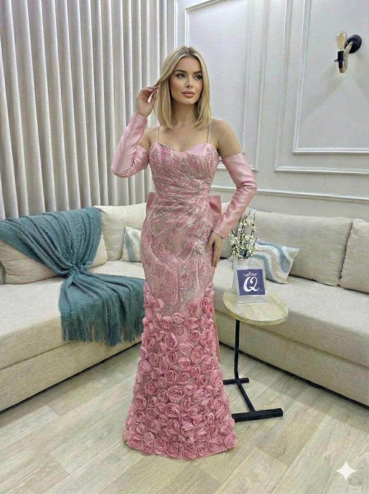 فستان سهرة مطرز خرز ولول مورد أنيق من miar fashion