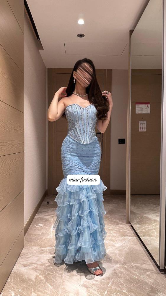 فستان سهرة من قماش التل  بتطريزات لول راقية من miar fashion