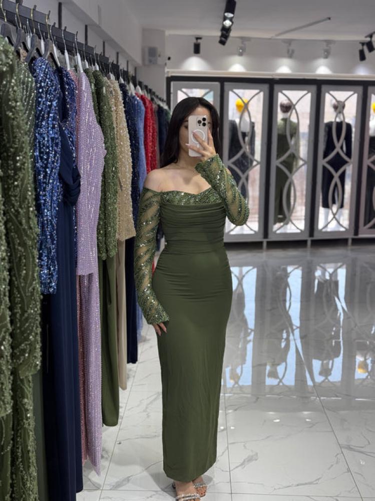 فستان سهرة شيفون تل تطريز يدوي راقي miar fashion