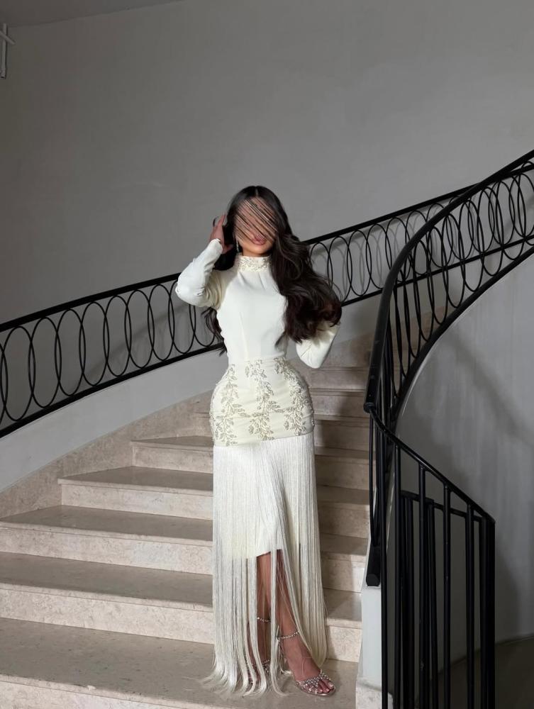 فستان سهره أوف وايت قماش سهره فاخر من Miar Fashion