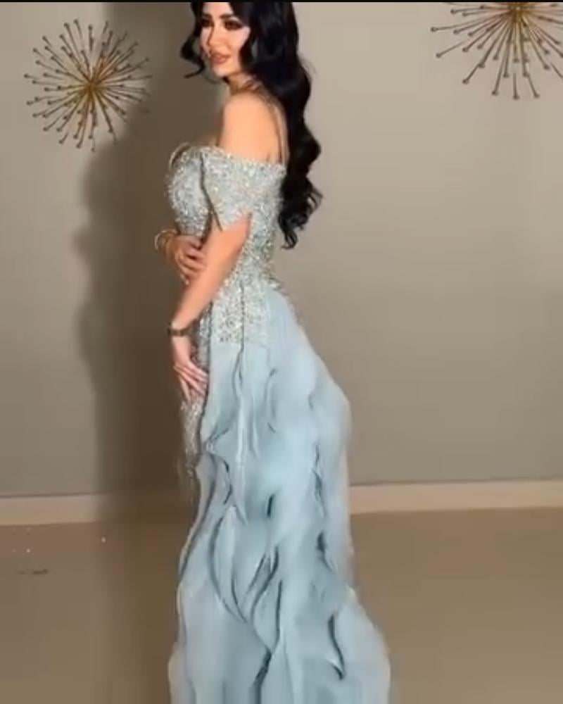 فستان سهره سماوي مطرز بخرز رااقي من Mair Fashion