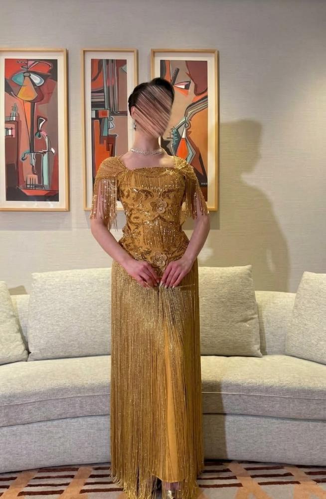 فستان سهره تل مطرز هدب فرخر من Miar Fashion