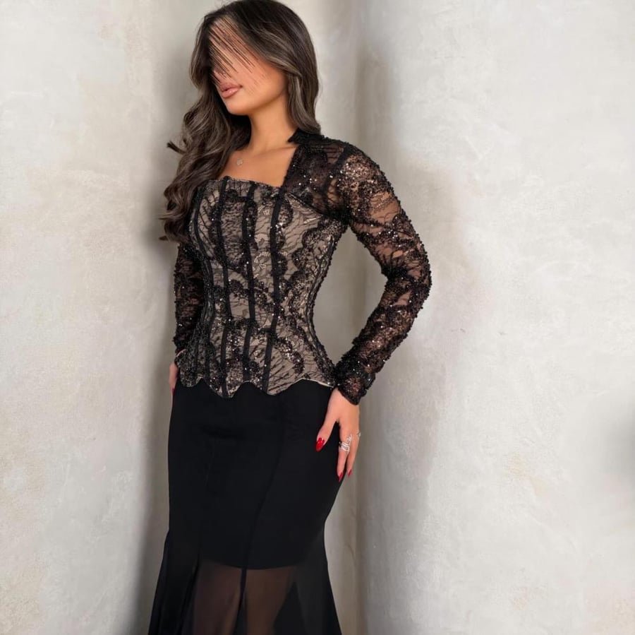 فستان سهره صدريه دانتيل بطانه باربي مع شيفون جورجيت انيق من miar Fashion