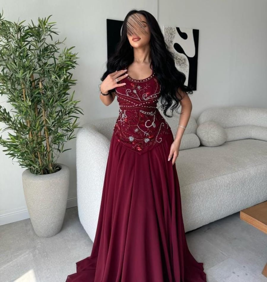 فستان سهره عودي شيفون تطريز يدوي متقن من Mair Fashion