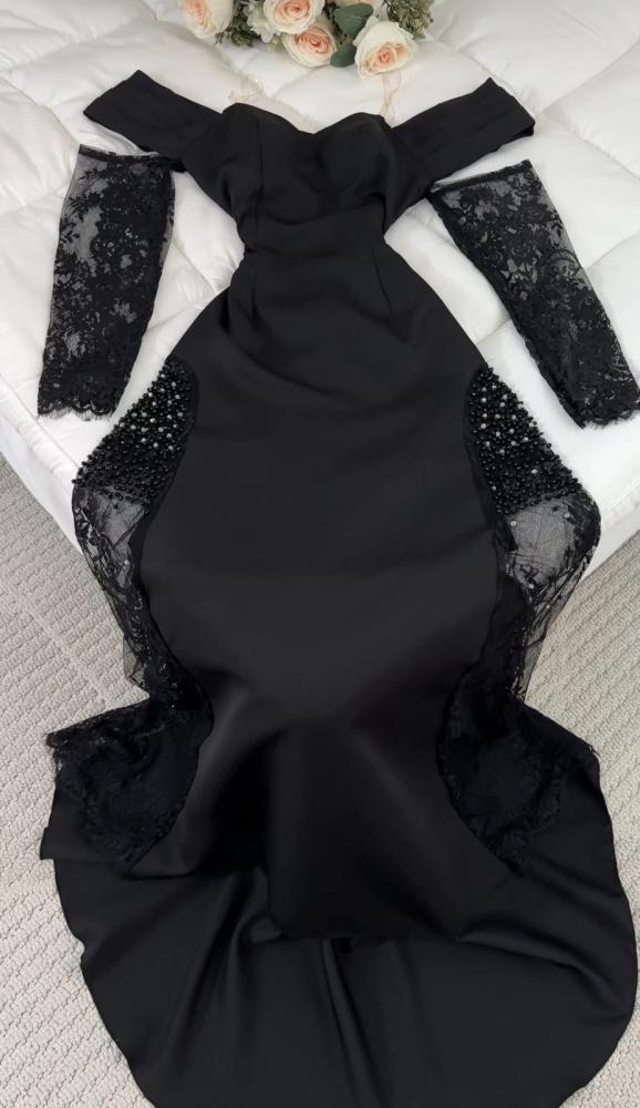 فستان أسود باربي تطريز أكمام دانتيل فااخر من Mair Fashion